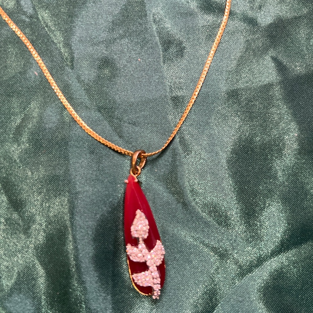 Crystal & Ruby Floral Teardrop Necklace